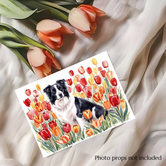 Border Collie  in a Field of Tulips, Spring Collection Blank Note Card Set - Picture 4 of 12